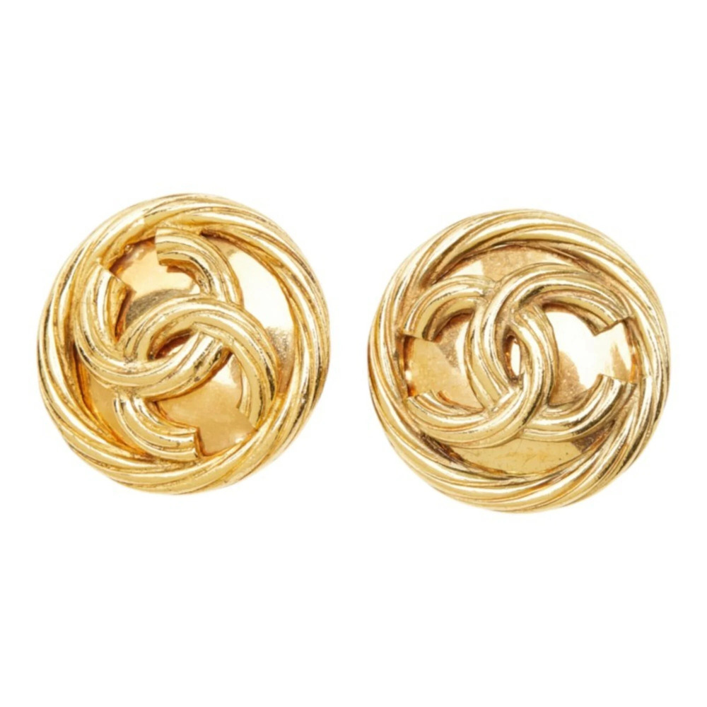 Chanel Coco Mark Vintage Earrings Ear Clip 93P Round Gold Plated Women's CHANEL